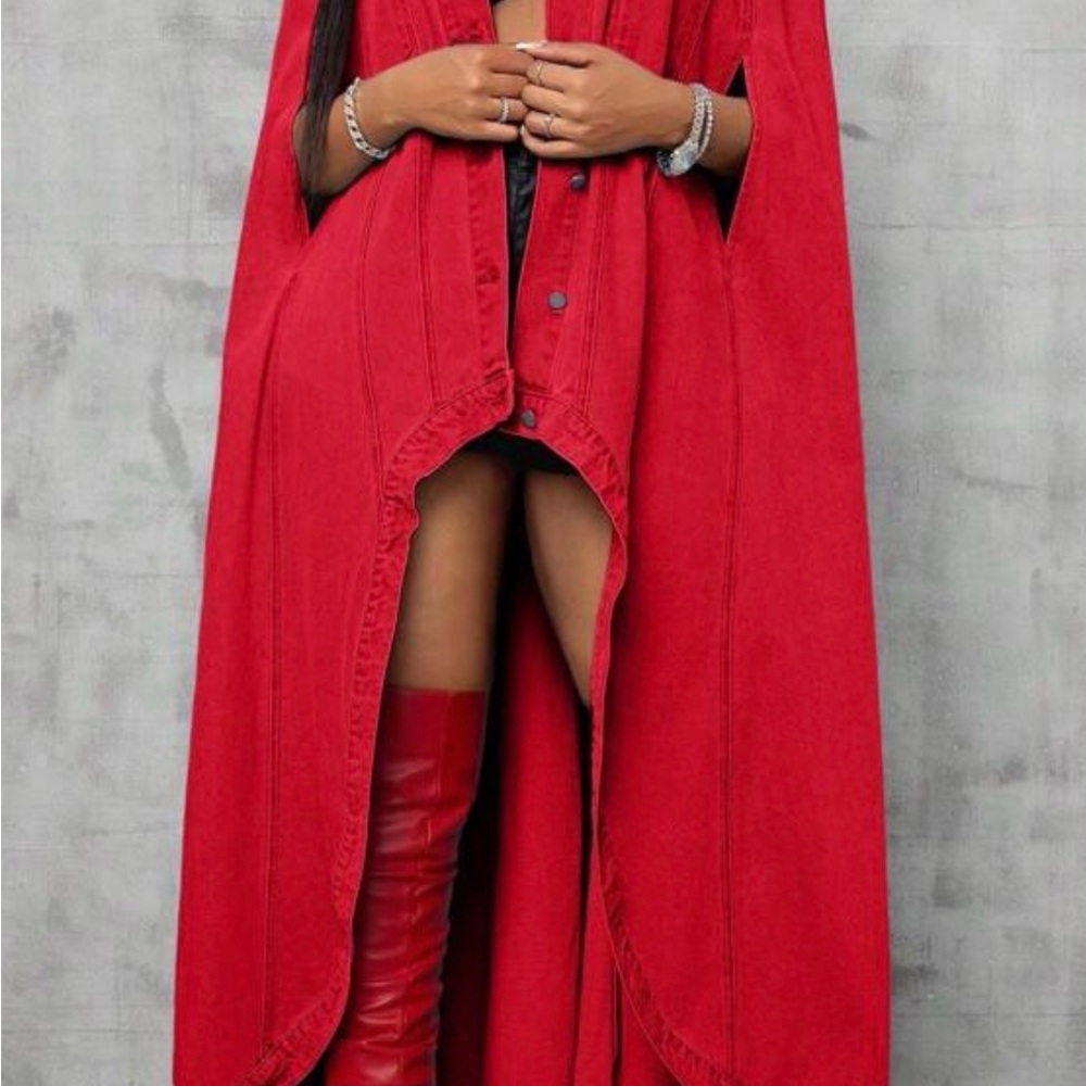 Stylish Red Cape Coat